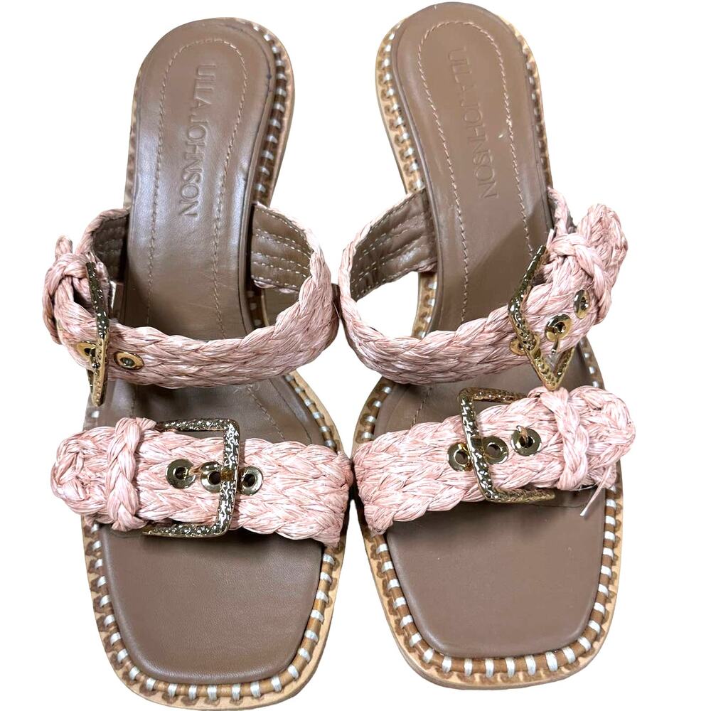 Ulla Johnson Ellery Raffia Sandal Pink Size 38 US 8 Great Condition Gold Buckle - Picture 3 of 9